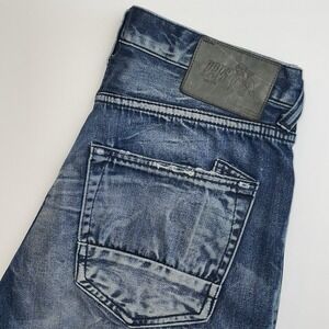 PRPS Demon Jeans Mens 32x34 Slim Straight Blue Distressed Premium Denim Whiskers